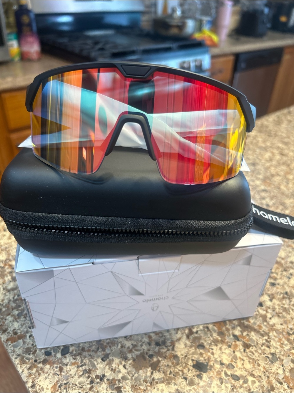 Performance Sport Shield Sunglasses with Red Mirrored Lens - Black Frame